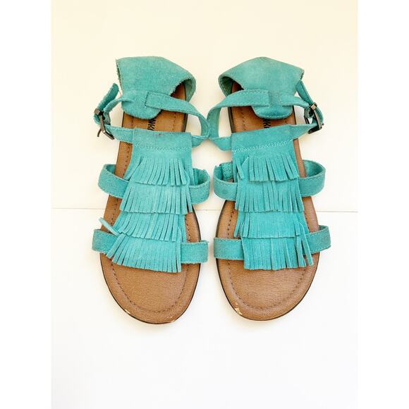 Minnetonka Fringed Turquoise Suede Sandal Size 8 - Picture 1 of 4